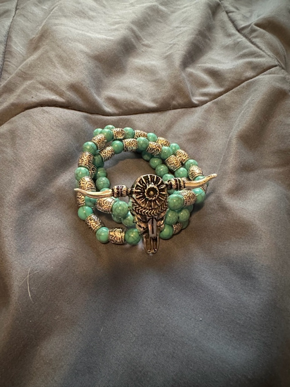 Turquoise Beaded Longhorn Wrap Bracelet - Unbranded